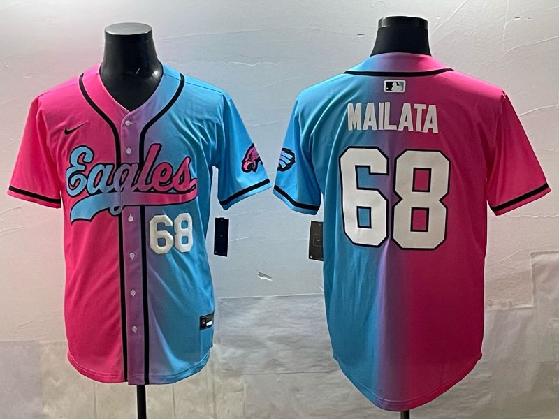 Men 2025 Philadelphia Eagles 68 Mailata Blue pink Nike Limited NFL Jersey style 05